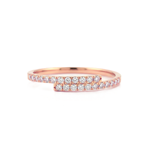 Bague demi-éternité en or massif 10K 14K avec certificat IGI, diamants de laboratoire ronds, double rangée, empilable, minimaliste, style bypass - Product Image 2