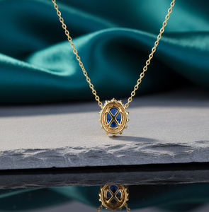 Collar Ovalado Azul de 16 Pulgadas con Hidro-CZ, Plata de Ley 925, Chapado en Oro de 18K, Collar con Colgante, para Uso Diario, Regalo para Ella - Product Image 2