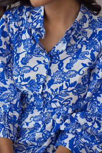 BLUE & <b>WHITE</b> COTTON <b>MAXI</b> WOMEN COTTON DRESS LIGHT WEIGHT COMFORTABLE AND BREATHABLE BEAUTIFUL PRINT THAT ADD A TOUCH OF CHARM - Product Image 5