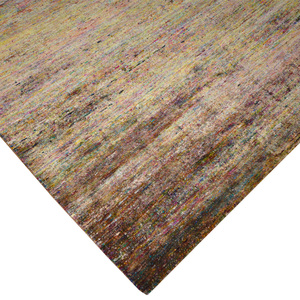 Tapis contemporain noué à la main en laine et soie, multicolore, mélangé, uni, de couleur unie, tapis de sol design - Product Image 4