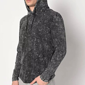 Sweat-shirt à capuche en tricot pour homme, noir délavé uni, décontracté, pour l'automne, coupe classique, manches longues, coton respirant - Product Image 3