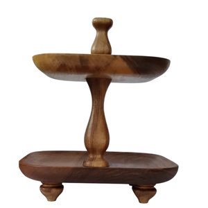 Elegant Brown Wooden 2 Tier Cake Stand Dessert & Serving Platter Food Display Tiered <b>Tray</b> For Parties & Home Decor In Low Price - Product Image 3