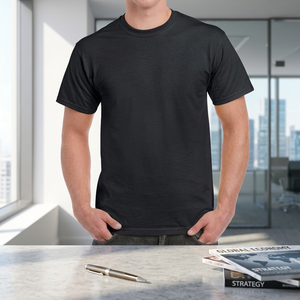 T-shirt uni noir à manches régulières et col rond pour homme, tee-shirt décontracté en coton 100% à séchage rapide et écologique - Product Image 4