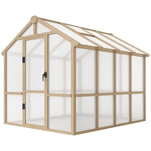 6.6 X 8 Ft. Polycarbonate Wooden Walk-In Greenhouse Kit with Thickened Panels Lockable Roof <b>Vent</b> & <b>Door</b> for Gardens - Product Image 1