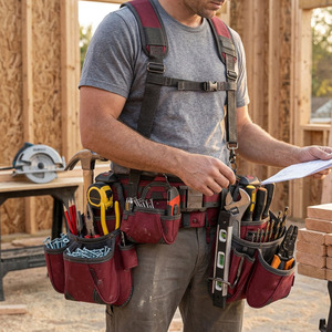 Cinturón de Herramientas Rojo con Tirantes Acolchados, Múltiples Bolsillos para Constructores y Carpinteros, Bolsa para Equipo 2026 - Product Image 2