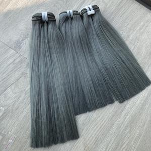 Vente en gros d'extensions de cheveux vierges Remy vietnamiens 100% de haute qualité, perruque de cheveux bruts droits osseux frontale de couleur grise - Product Image 1