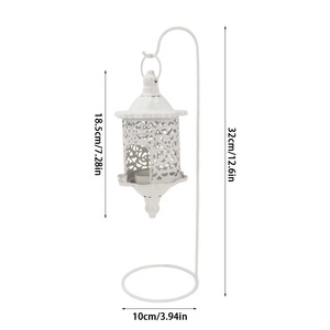 Artisan White Moroccan <b>Lantern</b> Hanging <b>Tealight</b> Holder with Elegant Metal Stand for Stylish Home Accent Display - Product Image 3
