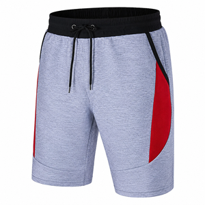 Shorts de sport gris et rouge pour homme, taille mi-haute, avec cordon de serrage, séchage rapide, respirant, écologique, style bermuda, en coton tricoté - Product Image 1