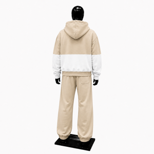 Conjunto Deportivo Color Beige y Blanco para Hombre, Sudadera con Cremallera Completa y Pantalones Jogger, Ropa Deportiva Casual Premium - Product Image 2