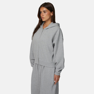 Sudadera con Capucha Gris para Mujer, con Cierre, Informal, de Forro Polar, Manga Larga, Color Sólido, para Otoño - Product Image 6