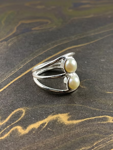 Elegant Natural Two Pearls <b>925</b> <b>Silver</b> <b>Ring</b> 5.9 Grams Luxury Jewelry for Unisex Everyday Wear - Product Image 3