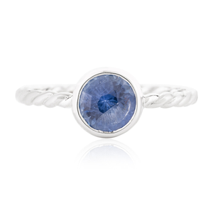 14K White Gold Blue Sapphire Bezel Set Twisted Band Wedding Ring for Women - Product Image 2