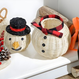 Cesta de muñeco de nieve de ratán blanco, adornos navideños hechos a mano de excelente calidad, cestas decorativas de Navidad - Product Image 4