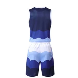 Ensemble de maillot de basket sublimé pour homme – Débardeur sans manches et short respirant à séchage rapide, motif dégradé bleu, personnalisable avec le nom du joueur, respectueux de l'environnement - Product Image 3