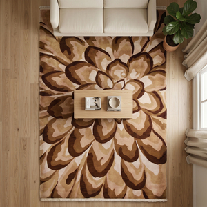 Alfombra Floral Antideslizante Ecológica Hecha a Mano en Color Beige Marrón Golden Dahlia, Alfombra de Lana de Lujo con Diseño Floral Grande para Sala de Estar - Product Image 3