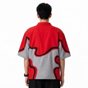Custom Men's Modern Casual Sleeve <b>Button</b> Up <b>Shirt</b> Short Front Abstract Graphic Loose Fit Woven Top for Summer OEM Custom Supply - Product Image 2