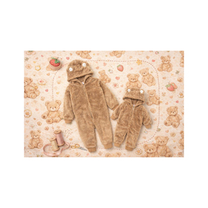Cute Brown Faux Fur Hooded Footies For Infants & Toddlers Soft Winter Onesie With Zipper Closure Unisex Full Sleeve - Product Image 1