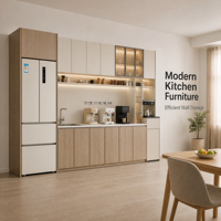 Système d'armoires de cuisine intégré en panneaux de bois modernes avec portes vitrées et rangement pour appareils électroménagers pour hôtels et écoles