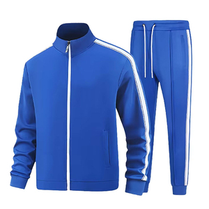 Stand Collar Zipper Men's Tracksuit Outdoor Use Outerwear Full <b>Zip</b> <b>Up</b> Sweatshirts With Drawstring Waist Trousers Pants Set - Product Image 1