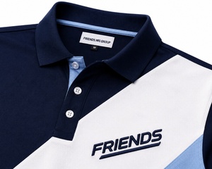 Polo pour homme à blocs de couleur, manches courtes, respirant, tissé, design décontracté, logo sur le devant - Product Image 3