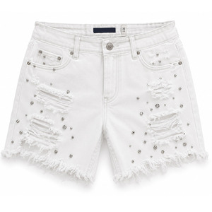 Shorts en jean déchiré à strass pour l'été, taille élastique, coupe ample, en denim doux – Meilleures ventes, meilleur prix - Product Image 1