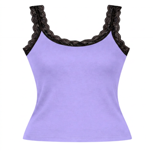 Haut Cami à Bretelles Fines en Dentelle Multicolore Bourgogne, Tissé Uni, Coupe Classique, pour Femme, Tenue Quotidienne Décontractée Printemps/Automne - Product Image 3