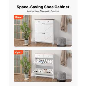 Mobile Porta Scarpe Bianco Stile Fattoria con 2 Cassetti a Ribalta e Dispositivo Anti-Ribaltamento per Ingresso, Corridoio e Soggiorno - Product Image 4