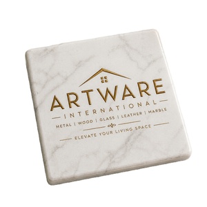 Premium <b>White</b> Marble <b>Coaster</b> Custom Logo Printing Luxury Corporate Branding Stone <b>Coaster</b> For Home Decor Office Table Gift Promo - Product Image 1