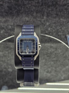 Reloj Analógico de Lujo con Correa de Cuero y Acero Inoxidable, con Diamantes Moissanite VVS Cuadrados, 16 mm, Totalmente Cubierto de Diamantes, Movimiento Automático ETA - Product Image 5