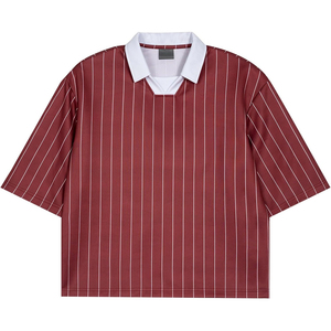 เสื้อโปโลแขนสั้นลายทางสำหรับผู้ชาย ผ้าทอ ทรงสมาร์ทแคชชวล ทรงปกติ ปกสีขาว สีน้ำเงินกรมท่า - Product Image 2