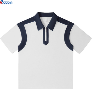 <span class=keywords><strong>Polo</strong></span> pour <span class=keywords><strong>homme</strong></span> à <span class=keywords><strong>manches</strong></span> <span class=keywords><strong>courtes</strong></span>, color-block, avec fermeture éclair, séchage rapide, tricoté, décontracté, <span class=keywords><strong>blanc</strong></span> et bleu marine, respirant - Product Image 1