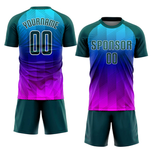 Conjunto de Camiseta y Pantalones Cortos de Fútbol Sublimados Personalizados, Color Degradado, Cuello Redondo, Manga Corta, Absorbe la Humedad, Ropa Deportiva Unisex para Adultos - Product Image 1