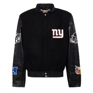 เสื้อแจ็คเก็ตวาร์ซิตี้ขนสัตว์และหนังของทีมนิวยอร์กไจแอนท์ส สีดำ - Product Image 1