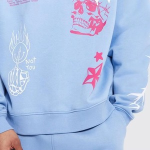 Ensemble de survêtement en coton surdimensionné personnalisé pour la vente en gros, avec impression haute densité et motif graphique personnalisé, effet délavé à l'acide, style streetwear confortable - Product Image 2