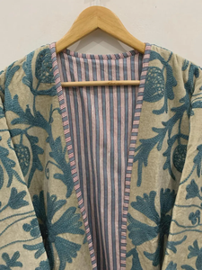 ชุดคลุมกิโมโนผ้าฝ้ายปักลายซูซานีทำมือ เสื้อคลุมทรงเทรนช์โค้ทสัมผัสนุ่มดุจกำมะหยี่ ผ้าระบายอากาศได้ดี ชุดคลุมแบบกลับด้านได้ สำหรับผู้หญิง - Product Image 5