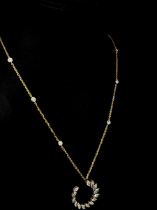 Collar de lujo con diamantes redondos en forma de media luna y cadena con engaste de bisel, elegante joyería fina para mujer, regalo de aniversario de bodas. - Product Image 3