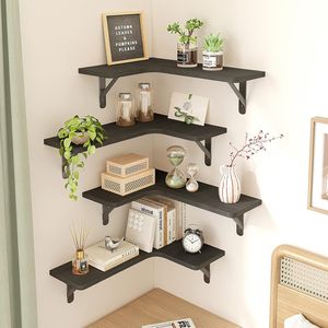 Set di 5 Mensole Angolari in Legno Rustico da Parete, Nere, per Bagno, Cucina, Camera da Letto, Lavanderia, Soggiorno, Armadio - Product Image 2