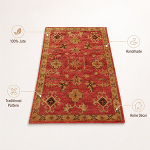 Handmade 100% Jute Area Rug Traditional Floral Pattern Decorative Floor <b>Carpet</b> for Living Room Bedroom Home Decor - Product Image 6