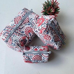 Juego de 3 Bolsas de Cosméticos de Algodón Bordadas con Flores, Estilo Bohemio, Plegables con Bolsillos, Organizador de Maquillaje de Viaje - Product Image 2