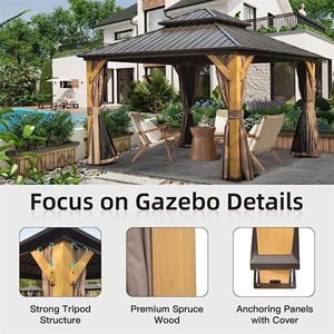 12 X 12 Hardtop Cedar Wood Pavilion Outdoor Metal <b>Canopy</b> with Galvanized Steel Double <b>Roof</b> Permanent Gazebo & Pergola - Product Image 4