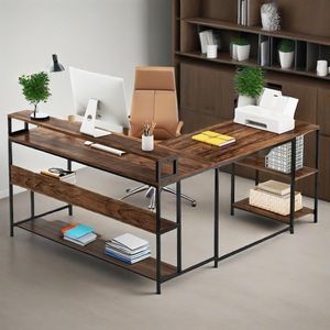 Scrivania a L Reversibile da 150 cm con 2 Supporti per Monitor e Libreria, Scrivania Angolare Profonda per Gaming e Uso Domestico - Product Image 2