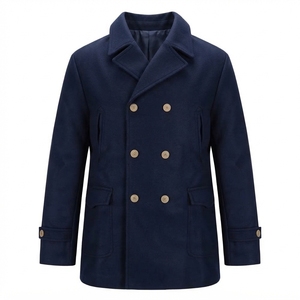 <b>Men's</b> Wool <b>Double</b> <b>Breasted</b> Peacoat Notched Lapel High Quality Solid Color Woolen Pea Coat Male Casual Wear - Product Image 1