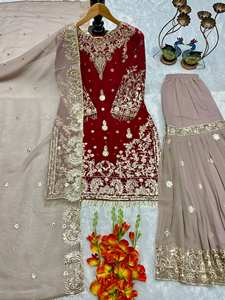 ชุดเซ็ตเสื้อท่อนบนและกางเกงขายาวสำหรับงานปาร์ตี้ ดีไซน์ใหม่สำหรับผู้หญิง พร้อมผ้าคลุมไหล่ปักลายสวยงาม ผ้าแห้งเร็ว ไม่ยับ ยี่ห้อ FOX GOARGATE - Product Image 5