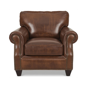 Luxury Real Cowhide Leather Armchair Genuine Leather Upholstered <b>Accent</b> <b>Chair</b> Classic Rolled Arms Nailhead Trim Home Seating - Product Image 1