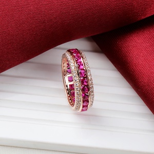 925 Solid Sterling Silver Rose Gold Plated Channel Setting Cubic Zircon Gemstone Stackable Wedding Eternity Band Children's <b>Ring</b> - Product Image 3