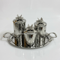 Ensemble de boîtes en acier inoxydable martelé avec couvercles papillon et plateau pour le rangement de la cuisine, design décoratif vintage