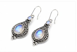 <b>Rainbow</b> Moonstone Sterling Silver Dangle Earrings – 925 Silver White Flash Gemstone Filigree <b>Drop</b> Earrings - Product Image 2