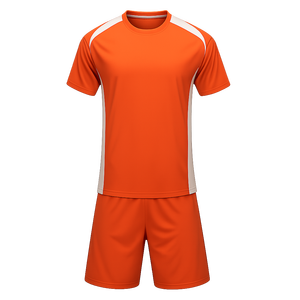 Camiseta de Fútbol de Manga Corta con Cuello Redondo Naranja para Hombre con Rayas Blancas, Ropa Deportiva de Poliéster que Absorbe la Humedad para Todas las Temporadas - Product Image 1