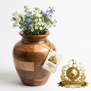 Vase en bois de noyer artisanal, pot pour fleurs séchées, support de piédestal blanc, centre de table, vente en gros, étiquette personnalisée - Product Image 5