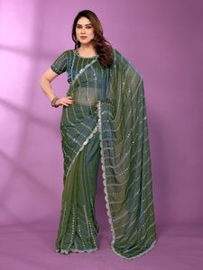Sari Moderno de Chifón y Satén para Mujer, con Hermosos Bordados de Lentejuelas y Cuentas, Ideal para Bodas, Diwali, Fiestas y Graduaciones - Product Image 4
